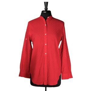 Ralph Lauren Women's Shirt Half Button Up Red Floral Eyelet Vintage Blouse Top S